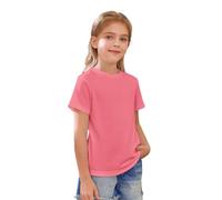 Kurzarm-T-Shirt für Mädchen, Baumwolle, einfarbig, Rundhalsausschnitt, Basic-Top, Kinder, adrett, Schule, athletisch, Freizeit-Shirt, leicht, weiche Bluse, rose, 2-3 Jahre