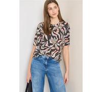 Rundhalsshirt CECIL, Damen, Gr. M (40), macchiato braun, Jersey, Obermaterial: 65% Polyester, 35% Viskose, geblümt, gemustert, normal hüftbedeckend, Rundhals, Shirts Rundhalsshirt, Ausbrenner Shirt mi