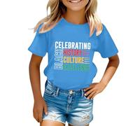 Kurzarm-T-Shirt mit Grafikprint für Mädchen zum Feiern des Schwarzen Monats lässiges Oberteil für Jugendliche (Blue, 4-5 Years)