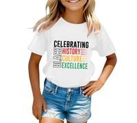 Kurzarm-T-Shirt mit Grafikprint für Mädchen zum Feiern des Schwarzen Monats lässiges Oberteil für Jugendliche (White, 2-3 Years)