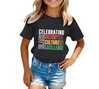 Kurzarm-T-Shirt mit Grafikprint für Mädchen zum Feiern des Schwarzen Monats lässiges Oberteil für Jugendliche (Black, 12-13 Years)