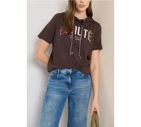 Kapuzenshirt CECIL, Damen, Gr. XS (36), macchiato braun, Web, 48% Baumwolle, 48% Modal, 4% Elasthan, bedruckt, comfort fit normal, ohne Ausschnitt, abgesteppt, Shirts Kapuzenshirt, im Hoodie-Style (76