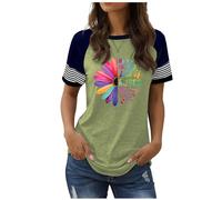 Kurzarm-T-Shirt mit Rundhalsausschnitt, bedruckt, für Damen, lässig und modisch, T-Shirt aus Baumwolle, Hellgrün, XXL