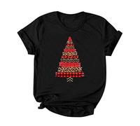 Kurzarm-T-Shirts mit Weihnachtsbuchstaben für Damen, Rundhalsausschnitt, Oberteile, Bluse Sommer Shorts Damen (BAULMD1014E-Black, XXXL)