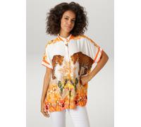 Kurzarmbluse ANISTON CASUAL, Damen, Gr. 36/38, wollweiß, orange, gelb, rot, rosa, khaki, braun, grün, Web, Obermaterial: 100% Viskose, bedruckt, geblümt, oversize hüftbedeckend, Blusen, mit Leoparden,