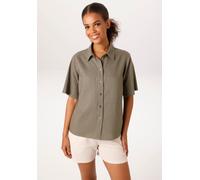 Kurzarmbluse ANISTON CASUAL, Damen, Gr. 38, grün (schlamm), Web;Leinenmischung, Obermaterial: 55% Leinen, 45% Viskose, unifarben, figurumspielend hüftlang, Blusen, mit Leinen (61933330-38) schlamm