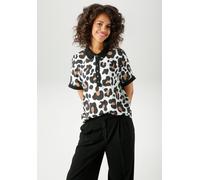 Kurzarmbluse ANISTON CASUAL, Damen, Gr. 38, wollweiß, schwarz, hellbraun, Web, Obermaterial: 100% Viskose, animal-print, bedruckt, gemustert, lässig geschnitten hüftlang, Rippbündchen, Blusen, im extr
