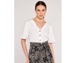 Kurzarmbluse APRICOT "Bluse", Damen, Gr. L (40), beige (creme), gewebt, Obermaterial: 83% Viskose CV. 17% Leinen LI., uni, V-Ausschnitt, Blusen, mit Knopfleiste (48593649-40) creme