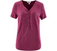 Kurzarmbluse BONPRIX, Damen, Gr. 44, beere, Web, Obermaterial: 100% Viskose, unifarben, regular fit hüftbedeckend, V-Ausschnitt, Blusen, bequeme Passform, aus Viskose, mit V-Ausschnitt mit kurzer Knop