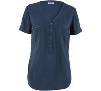 Kurzarmbluse BONPRIX, Damen, Gr. 48, dunkelblau, Web, Obermaterial: 100% Viskose, regular fit, Blusen, mit kurzem Arm, aus Viskose, mit V-Ausschnitt, lockere Passform (17315515-48) dunkelblau