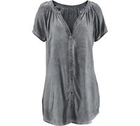 Kurzarmbluse BONPRIX, Damen, Gr. 46, grau (rauchgrau), Obermaterial: 100% Baumwolle, gerade, Blusen, gerade Passform, A-förmiger Schnitt, aus reiner Baumwolle (68335828-46) rauchgrau