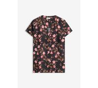 Kurzarmbluse BONPRIX, Damen, Gr. 44, bunt (schwarz geblümt), Web, Obermaterial: 100% Viskose, regular fit, Blusen, Regular Fit, für Businessmode, aus Viskose, feminin gestaltet (47443406-44) schwarz g