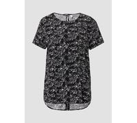 Kurzarmbluse QS, Damen, Gr. 42, schwarz (schwarz aop), Obermaterial: 100% Viskose, bedruckt, casual, regular fit taillenbedeckt, Rundhals, Kurzarm, Blusen, mit All-Over Print (21199849-42) schwarz aop