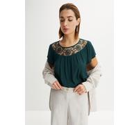 Kurzarmbluse BONPRIX "Bluse aus reiner Viskose", Damen, Gr. 36, grün (tiefgrün), Crêpe, Obermaterial: 100% Viskose, unifarben, gerade hüftbedeckend, Rundhals, Raglanärmel, Blusen, bequeme Passform, Cr