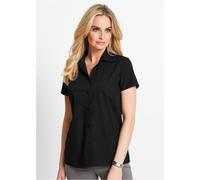 Kurzarmbluse BONPRIX, Damen, Gr. 38, schwarz, Obermaterial: 65% Polyester, 35% Baumwolle, regular fit, Blusen, Regular Fit, eleganter Stil, Hemdblusenkragen (67725768-38) schwarz