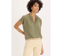 Kurzarmbluse BONPRIX, Damen, Gr. 40, oliv, Web, Obermaterial: 100% Polyester, oversize, Blusen, Oversize Passform, mit V-Ausschnitt, mit Umlegekragen (30798417-40) oliv