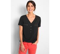 Kurzarmbluse BONPRIX, Damen, Gr. 42, schwarz, Web, Obermaterial: 100% Viskose, regular fit, Blusen Kurzarmbluse, mit kurzem Arm, aus Viskose, mit V-Ausschnitt, lockere Passform (90876730-42)