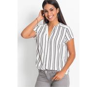 Kurzarmbluse BONPRIX, Damen, Gr. 42, schwarz-weiß (weiß, schwarz gestreift), Web, Obermaterial: 100% Viskose, regular fit, Blusen Kurzarmbluse, Regular Fit, für Businessmode, aus Viskose, feminin gest