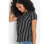 Kurzarmbluse BONPRIX, Damen, Gr. 44, schwarz-weiß (schwarz, weiß gestreift), Web, Obermaterial: 100% Viskose, regular fit, Blusen, Regular Fit, für Businessmode, aus Viskose, feminin gestaltet (334345