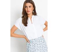 Kurzarmbluse BONPRIX, Damen, Gr. 44, weiß, Web, Obermaterial: 100% Polyester, oversize, Blusen, Oversize Passform, mit V-Ausschnitt, mit Umlegekragen (60714666-44) weiß