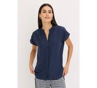 Kurzarmbluse BONPRIX, Damen, Gr. 46, dunkelblau, Web, Obermaterial: 100% Polyester, oversize, Blusen, Oversize Passform, mit V-Ausschnitt, mit Umlegekragen (22894330-46) dunkelblau