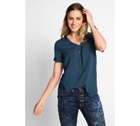 Kurzarmbluse BONPRIX, Damen, Gr. 46, dunkelblau, Web, Obermaterial: 100% Viskose, regular fit, Blusen, mit kurzem Arm, aus Viskose, mit V-Ausschnitt, lockere Passform (17315515-46) dunkelblau