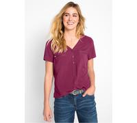 Kurzarmbluse BONPRIX, Damen, Gr. 48, beere, Web, Obermaterial: 100% Viskose, unifarben, regular fit hüftbedeckend, V-Ausschnitt, Blusen, bequeme Passform, aus Viskose, mit V-Ausschnitt mit kurzer Knop