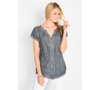 Kurzarmbluse BONPRIX, Damen, Gr. 50, grau (rauchgrau), Obermaterial: 100% Baumwolle, gerade, Blusen, gerade Passform, A-förmiger Schnitt, aus reiner Baumwolle (68335828-50) rauchgrau