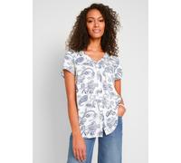 Kurzarmbluse BONPRIX, Damen, Gr. 52, weiß (wollweiß, indigo paisley), Web, Obermaterial: 100% Viskose, bedruckt, tailliert normal, V-Ausschnitt, gerader Abschluss, Blusen, taillierte Passform, für war