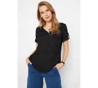 Kurzarmbluse BONPRIX, Damen, Gr. 54, schwarz, Web, Obermaterial: 100% Viskose, gerade, Blusen Kurzarmbluse, dezente A-Silhouette, mit V-Ausschnitt, aus reiner Viskose (98676011-54)