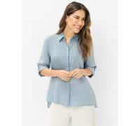Kurzarmbluse BRAX "Style VICKI", Damen, Gr. 42, blau (dunkelblau), Web, 100% Leinen, Blusen (73905516-42) dunkelblau