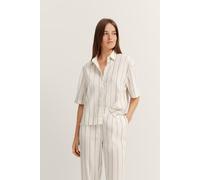 Kurzarmbluse BUGATTI, Damen, Gr. 42, beige (60, taupe), 56% Leinen, 28% Polyester, 14% Viskose, 2% Elasthan, gestreift, normal, ohne Ausschnitt, normaler Saum, Blusen Kurzarmbluse, aus Leinen-Mix (640