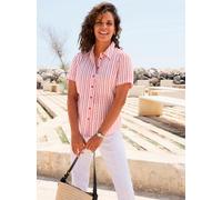Kurzarmbluse CASUAL LOOKS, Damen, Gr. 48, rosa (erdbeere, weiß, gestreift), 100% Baumwolle, gemustert, mehrfarbig, Blusen (99556326-48) erdbeere, weiß, gestreift