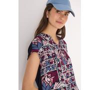Kurzarmbluse CECIL, Damen, Gr. 3XL, deep plum, Stoff, 100% Viskose, gemustert, klassisch normal, Rundhals, normaler Saum, Blusen, mit geschlitztem Rundhalsausschnitt (48947541-XXXL) deep plum