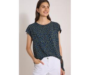 Kurzarmbluse CECIL, Damen, Gr. 3XL, dried olive grün, Stoff, 100% Viskose, gemustert, klassisch normal, Rundhals, normaler Saum, Blusen, mit Knotendetail am Saum (38660011-XXXL) dried olive grün