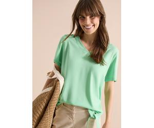 Kurzarmbluse CECIL, Damen, Gr. 3XL, juicy lime, Stoff, 100% Viskose, unifarben, klassisch normal, V-Ausschnitt, normaler Saum, Blusen, mit Knotendetail am Saum (21483736-XXXL) juicy lime
