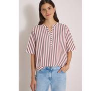 Kurzarmbluse CECIL, Damen, Gr. 3XL, weiß (russet rot), Web, 75% Baumwolle, 25% Modal, gestreift, klassisch normal, Rundhals, normaler Saum, Blusen, mit geschlitztem Rundhalsausschnitt (90405046-XXXL)