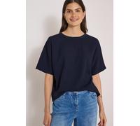 Kurzarmbluse CECIL, Damen, Gr. L (42), blau (urban dunkelblau), Stoff, 60% Viskose, 39% Polyester, 1% Elasthan, unifarben, klassisch normal, Rundhals, normaler Saum, Blusen, in Unifarbe (19413232-L) u