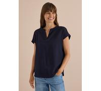 Kurzarmbluse CECIL, Damen, Gr. L (42), blau (urban dunkelblau), Stoff, 60% Viskose, 39% Polyester, 1% Elasthan, unifarben, klassisch normal, Rundhals, abgesteppt, Blusen, mit geschlitztem Rundhalsauss
