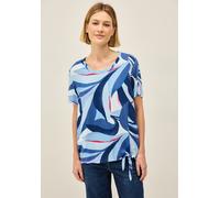 Kurzarmbluse CECIL, Damen, Gr. L (42), blau (urban navy blau), Stoff, 100% Viskose, bedruckt, normal normal, Rundhals, Bündchen, Blusen, mit Knotendetail am Saum (46550560-L) urban navy blau