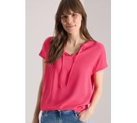 Kurzarmbluse CECIL, Damen, Gr. L (42), geranium rot, Stoff, Vorderseite: 100% Viskose; Rückseite: 95% Viskose, 5% Elasthan, unifarben, klassisch normal, V-Ausschnitt, abgesteppt, Blusen, mit Strukturm