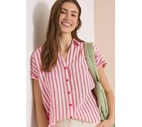 Kurzarmbluse CECIL, Damen, Gr. L (42), rosa (glory rot), Web, 100% Leinen, gestreift, klassisch normal, V-Ausschnitt, Bündchen, Blusen, aus Leinen (94718064-L) glory rot