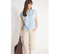 Kurzarmbluse CECIL, Damen, Gr. M (40), blau (cloud blau), Web, 75% Baumwolle, 25% Modal, unifarben, klassisch normal, V-Ausschnitt, Bündchen, Blusen, mit Knoten am Saum (57889362-M) cloud blau