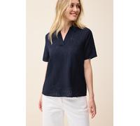 Kurzarmbluse CECIL, Damen, Gr. M (40), blau (urban navy blau), Stoff, 75% Viskose, 25% Polyester, unifarben, normal normal, V-Ausschnitt, Bündchen, Blusen, aus softem Materialmix (10092541-M) urban na