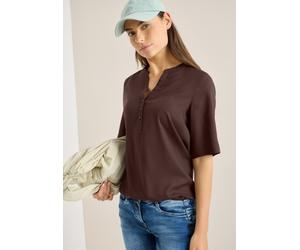 Kurzarmbluse CECIL, Damen, Gr. M (40), braun (macchiato braun), Web, Obermaterial: 100% Viskose, unifarben, regular fit normal, Rundhals, Blusen Kurzarmbluse, mit Knopfleiste, Topseller (53604446-M)
