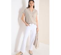 Kurzarmbluse CECIL, Damen, Gr. M (40), grain beige, Stoff, Vorderseite: 100% Viskose; Rückseite: 95% Viskose, 5% Elasthan, unifarben, klassisch normal, V-Ausschnitt, abgesteppt, Blusen, mit Strukturmi