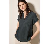 Kurzarmbluse CECIL, Damen, Gr. M (40), grün (slate khaki), Web, Obermaterial: 70% Viskose, 30% Polyamid, unifarben, gerade hüftbedeckend, V-Ausschnitt, Aufschlag, Blusen Kurzarmbluse, mit geschlitztem