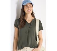 Kurzarmbluse CECIL, Damen, Gr. M (40), khaki, Stoff, Vorderseite: 100% Viskose; Rückseite: 95% Viskose, 5% Elasthan, unifarben, klassisch normal, V-Ausschnitt, abgesteppt, Blusen, mit Strukturmix (404