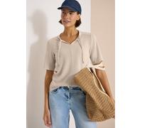 Cecil Damen Kurzarm Bluse mit Split Neck und Bändern in Beige, Gr: M