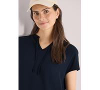 Kurzarmbluse CECIL, Damen, Gr. M (40), universal blau, Stoff, Vorderseite: 100% Viskose; Rückseite: 95% Viskose, 5% Elasthan, unifarben, klassisch normal, V-Ausschnitt, abgesteppt, Blusen, mit Struktu